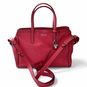 Alexander McQueen Fuchsia Red Leather Satchel with Charm